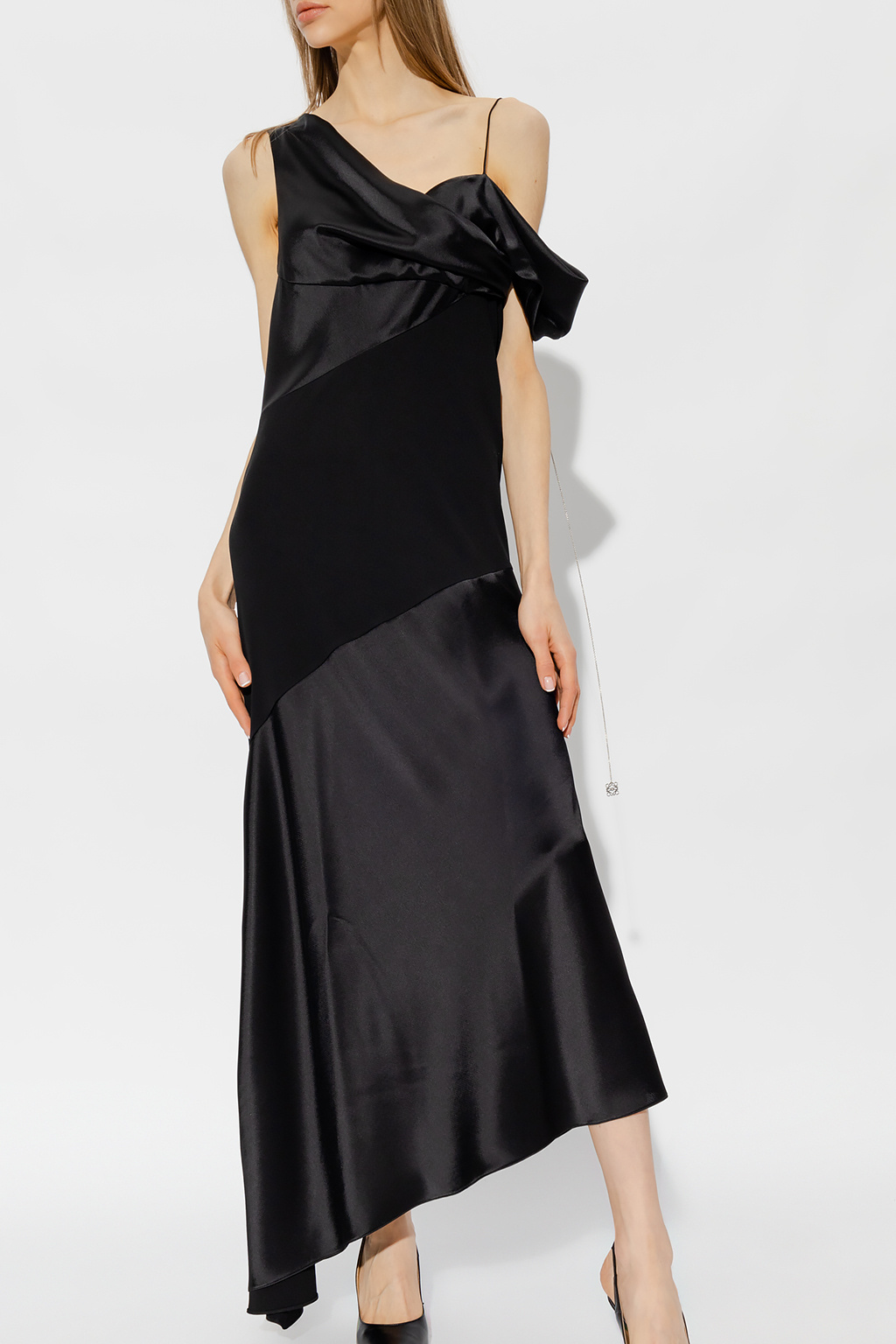 ワンピース LOEWE FW23 Black satin mini dress (S359Y07X62 BLACK) twisted dress in silk blend taffeta Black - LOEWE